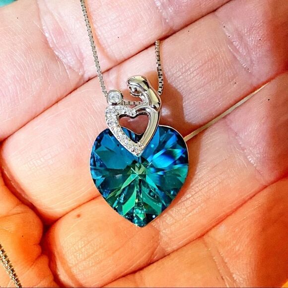 Sterling Silver Mother & Child Crystal Necklace - Picture 3 of 5